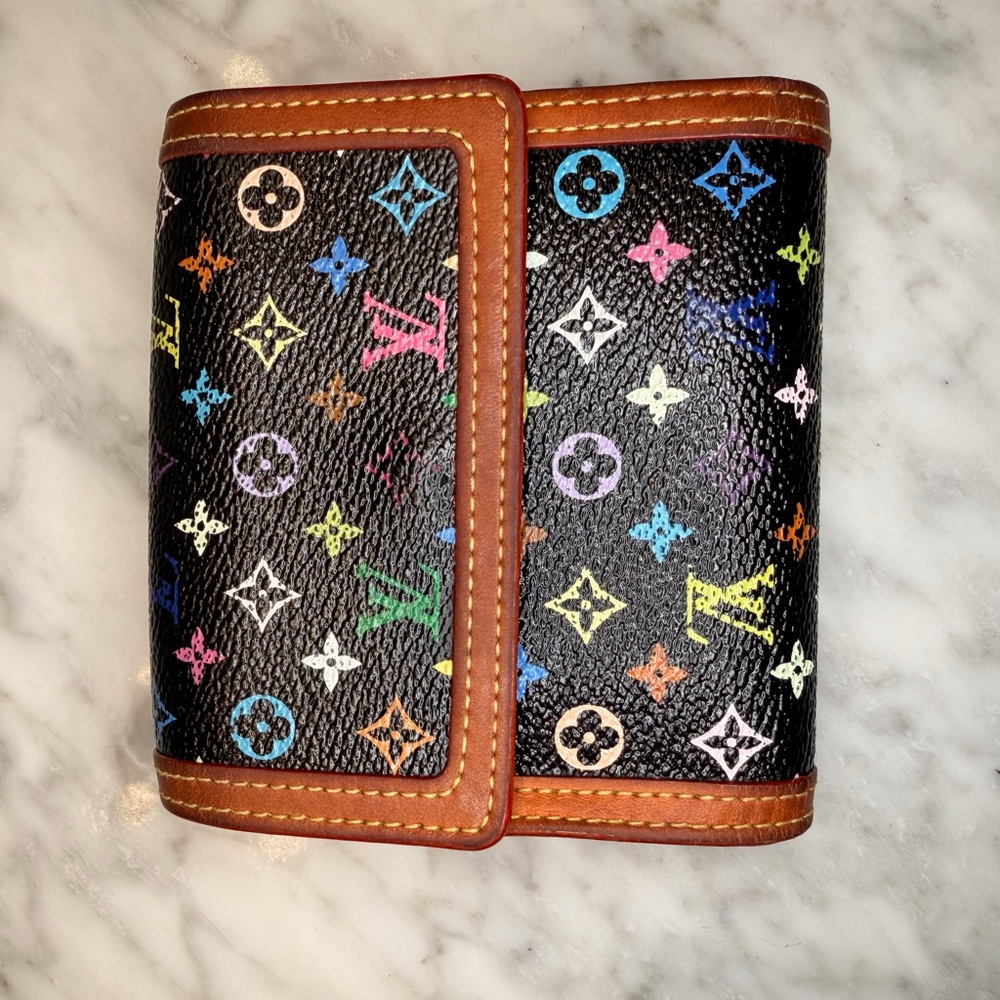 Louis Vuitton Black Murakami Multicolor Monogram Wallet EUC